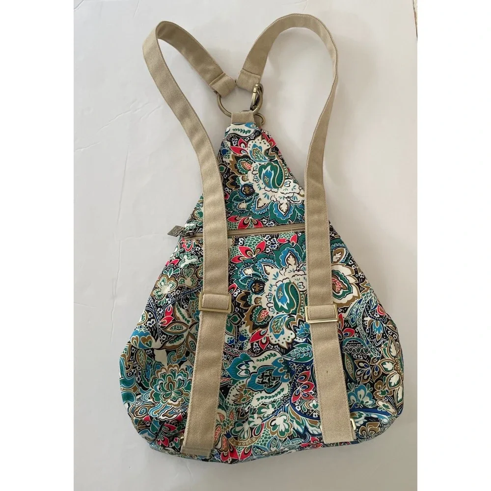 Black Butterfly Paisley Canvas Teardrop Backpack Sling Bag‎ Adjustable Straps